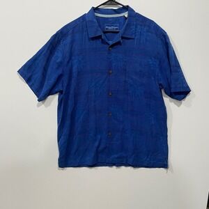 Tommy Bahama Original Fit Men's Blue Palm Tree Silk‎ S/S Button Up Shirt L